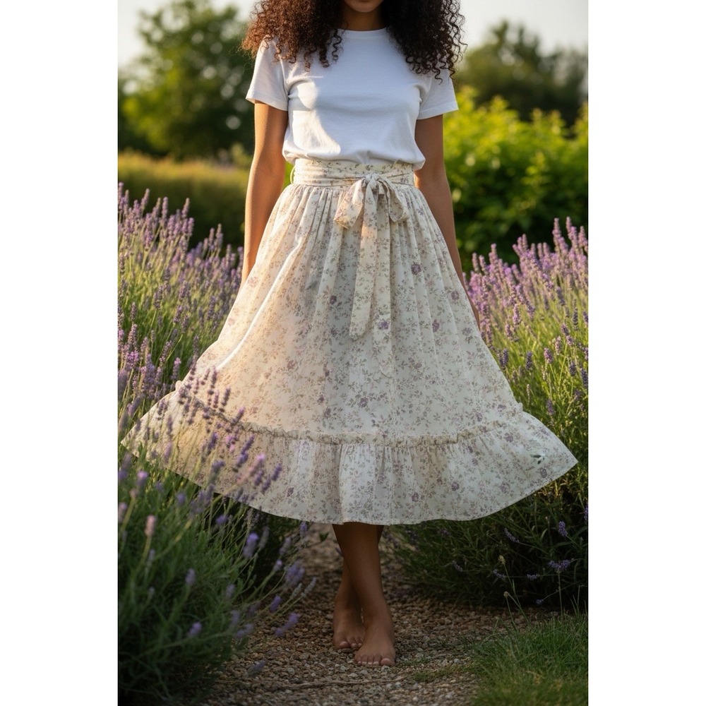Vintage Gunne Sax Jessica Skirt PINK SOFT Floral Lace Size 0 WAIST IS 24"